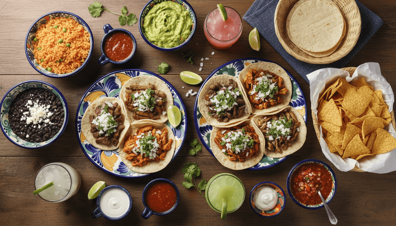 Complete Mexican taco meal spread